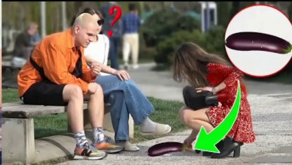 When a girl Dropping eggplant  AWESOME REACTION