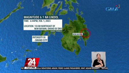 Magnitude 6.1 na lindol, yumanig sa Davao de Oro | 24 Oras