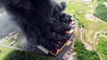 Imagens mostram dimensão do incêndio que atingiu galpão da Fischer em Brusque