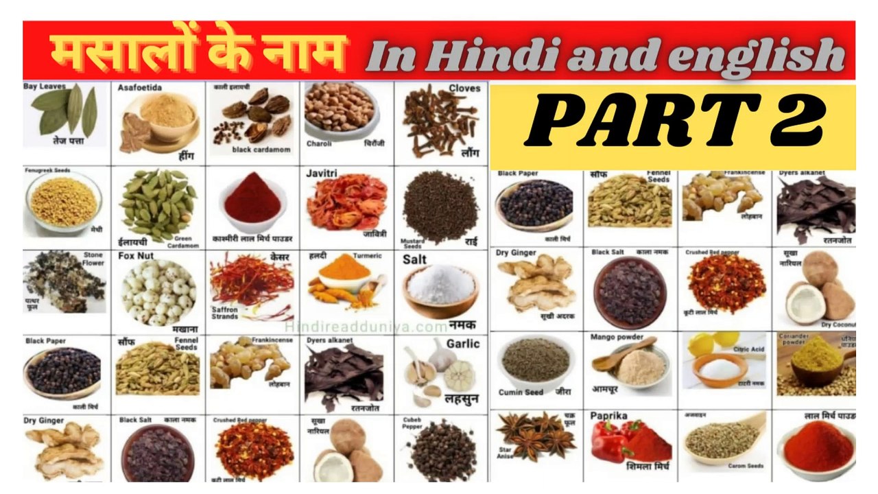 Masalo ke name hindi aur english me/spices name in hindi and english(part -1)#english#learn english)