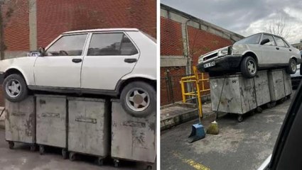 Oto sanayide ilginç görüntü! Arabayı çöpe attı, görenler şaşkınlığını gizleyemedi