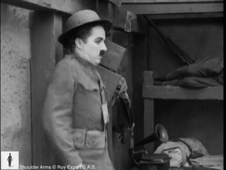 Charlie Chaplin in the trenches (Scene from Shoulder Arms, 1918)