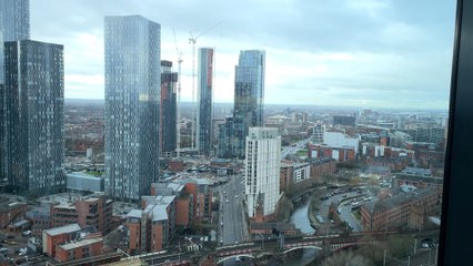Manchester city skyline from 23 stories high at Cloud 23