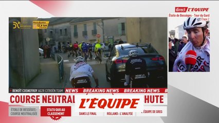 Download Video: Cosnefroy : «Une bonne décision de neutraliser la course» - Cyclisme - Étoile de Bessèges