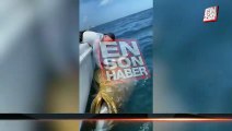 Balıkçıların ağına takılan bir orkinos ve onu yutup bırakmayan dev bir orfoz