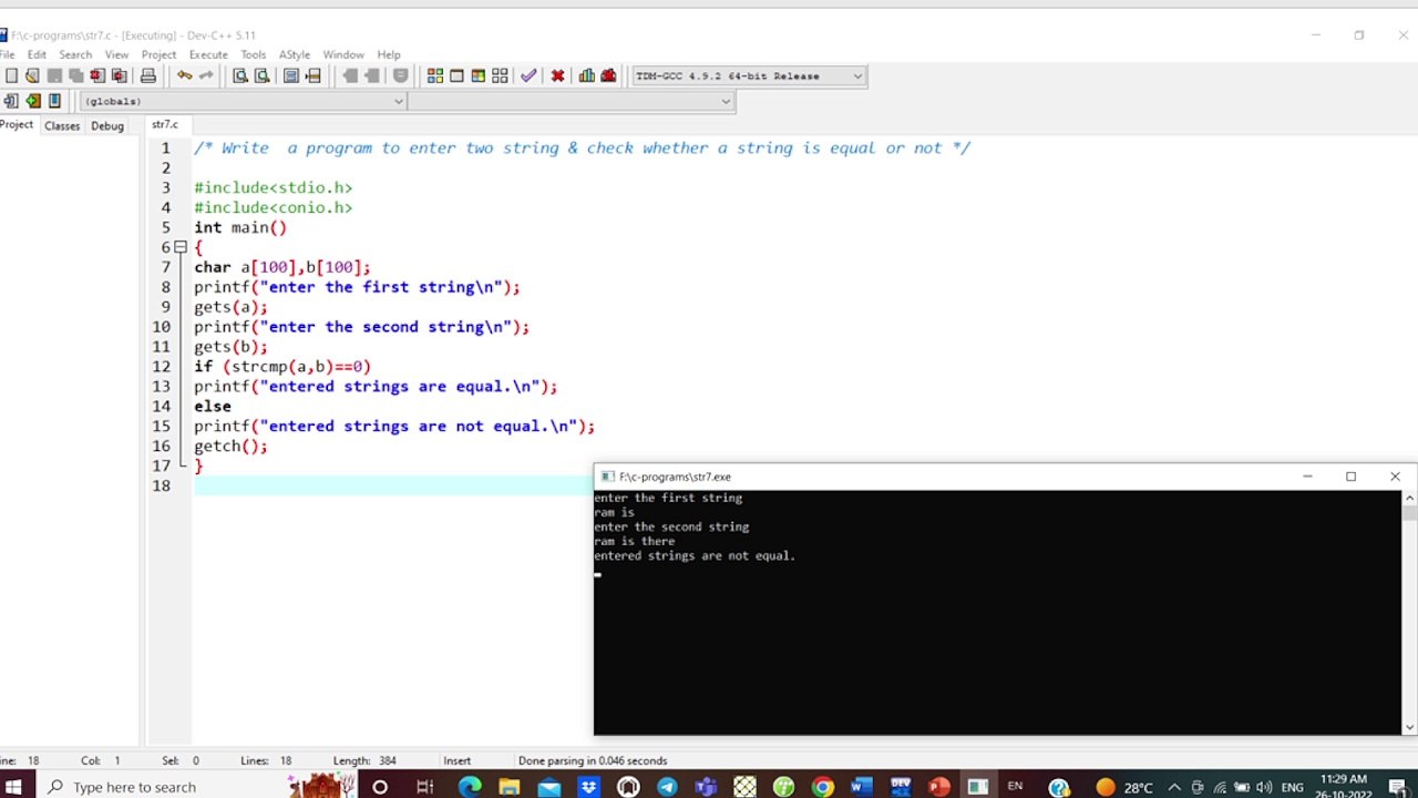 Write A Program In C To Check Enter String Is Same Or Not