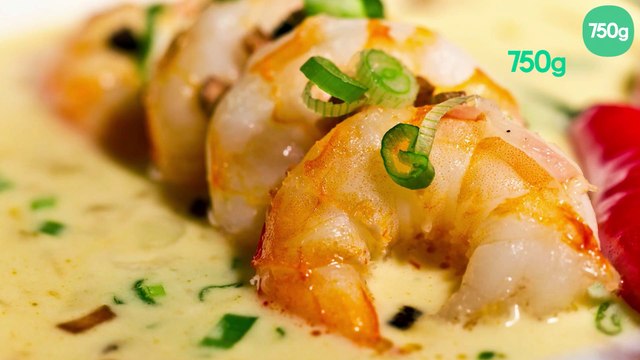 Crevettes à l’ail et lait de coco façon curry