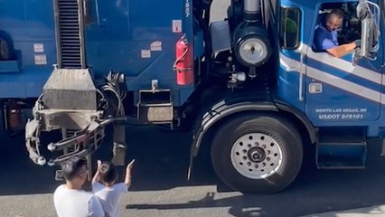 Boy Receives Hug From Recycling Truck In Return For Snack Gift | Happily TV