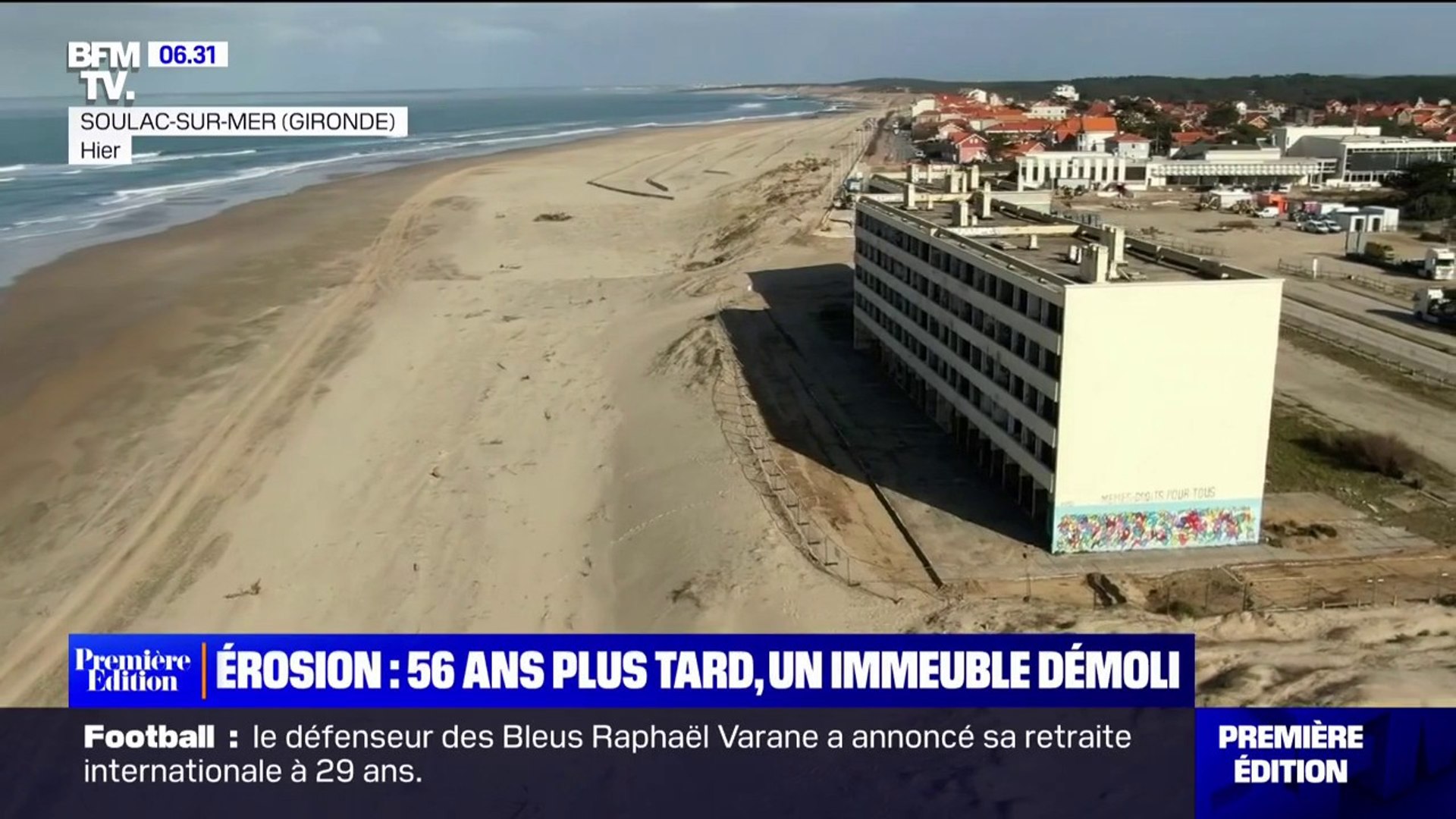 Les travaux de démolition de l'immeuble Le Signal à Soulac-sur-Mer, menacé  par l'érosion, débutent ce vendredi - Vidéo Dailymotion