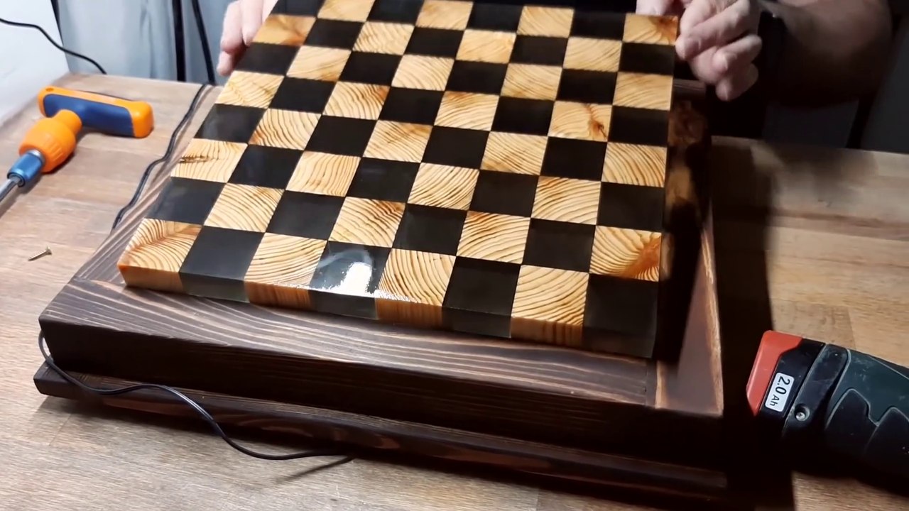 Floating Chess from Wood and Epoxy with LED 