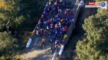 Cyclist is left hanging from a bridge after a HORRIFYING crash at the Star of Besseges race in France... before the stage is cancelled after the event had NO medical personnel remaining following the accident