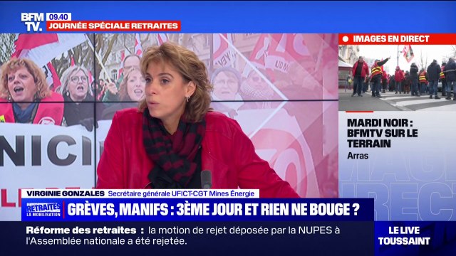 Je pense qu'il va falloir passer à la vitesse supérieure : Virginie Gonzales (UFICT-CGT Mines Énergie) n'exclut pas un blocage de l'économie pour protester contre la réforme des retraites