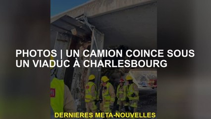 PhotosUn camion coincé sous un viaduc à Charlesbourg