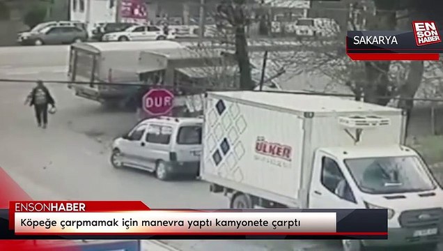 Köpeğe çarpmamak için manevra yaptı kamyonete çarptı