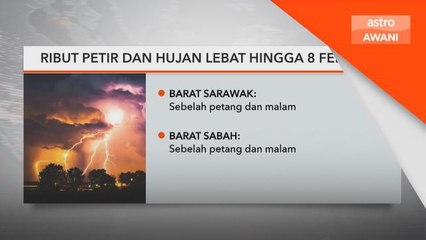 Amaran Cuaca | Ribut petir hampir seluruh negara hingga 8 Februari
