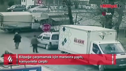 Köpeğe çarpmamak için manevra yaptı, kamyonete çarptı