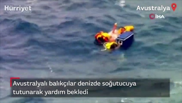 Denizde soğutucuya tutunarak yardım beklediler