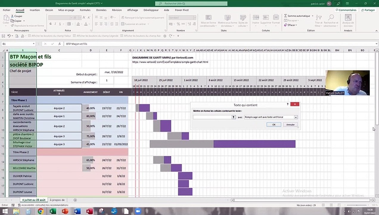 Excel mise en forme conditionnelle sur Gantt_ Excel conditional formatting on Gantt