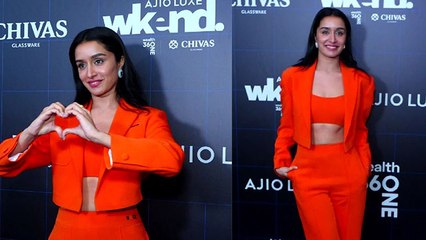 Shraddha Kapoor Orange Three Piece Crop Suit Look Video Viral, Glamorous Pose में दिखाई अदा