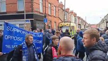 Everton fans protest against the board ahead of the clash against Arsenal