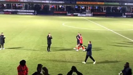 Luton Town celebrate beating Stoke City