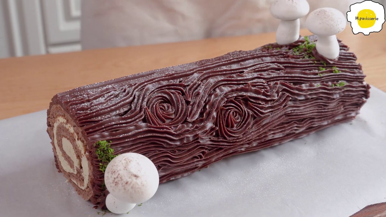 Christmas Chocolate Yule Log Recipe 圣诞节巧克力香草木柴蛋糕食谱 Bûche de Noël au chocolat et à la vanille Recette