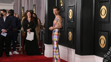 Harry Styles Wore Swarovski Overalls and No Shirt to the 2023 Grammys