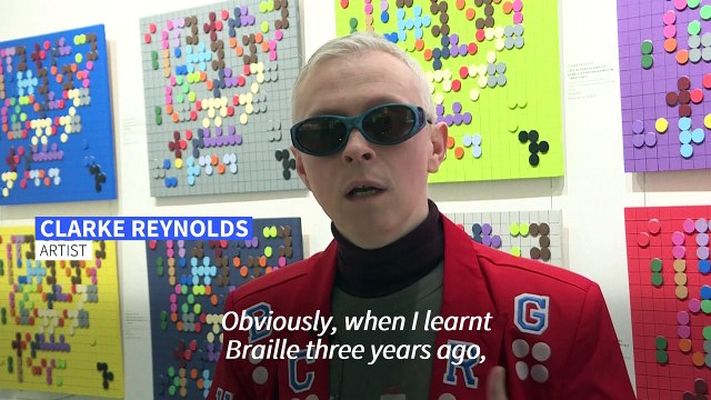 Visually impaired artist Clarke Reynolds exhibits Braille work in London