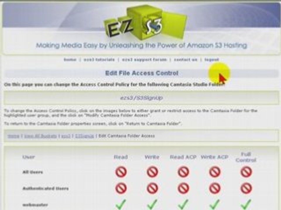 eZs3 - Edit the Access Policy of your Camtasia Productions