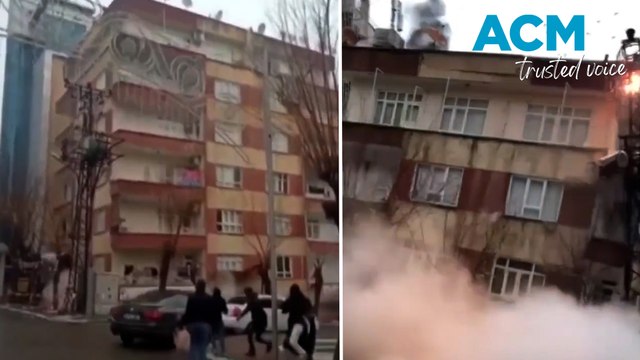 'Reduced to rubble': Shocking moment building collapses in Turkey