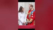 Princess Kate and William and Harry stand on the balcony during during Trooping the Colour.