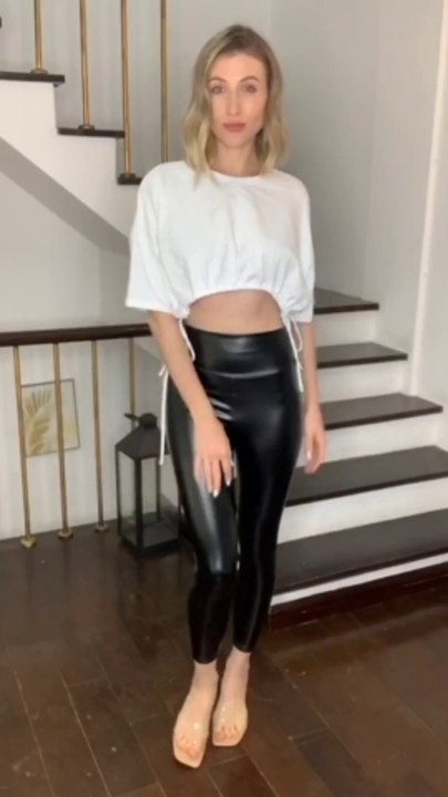 MOSISON Womens High Waist Pull On Stretchy Pleather Pants Faux Leather Full Leggings