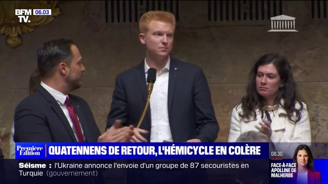 Adrien Quatennens chahuté lors de sa première intervention depuis son retour à l'Assemblée