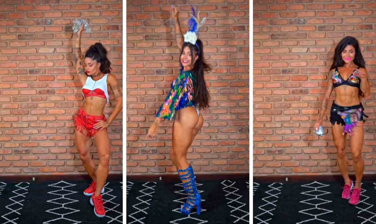 Aline Campos cai no samba e mostra barriga trincada