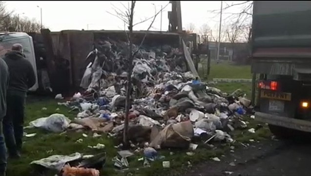 Lorry sheds its load after overturning on Bluebell Way roundabout in Preston