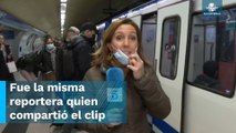 Reportera se queda afuera de vagón en el metro de Madrid en plena transmisión en vivo