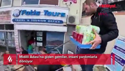 Midilli Adası'na giden gemiler, insani yardımlarla dönüyor