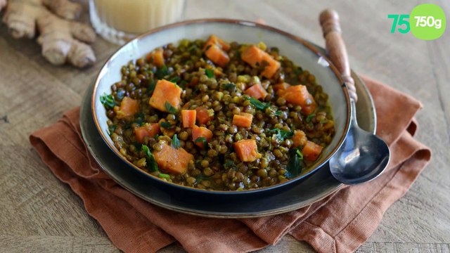 Lentilles aux carottes, patates douces et gingembre