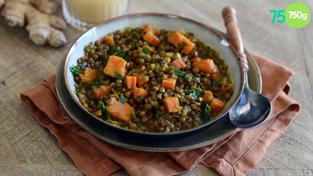 Lentilles aux carottes, patates douces et gingembre