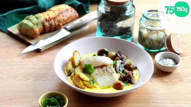 Dos de cabillaud safrané aux champignons