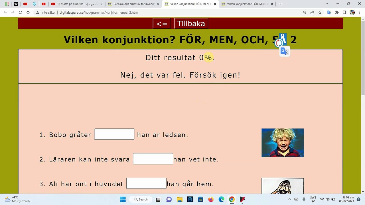 Konjunktioner Övningar Del 2 ( SÅ , OCH , MEN , FÖR ) - أدوات الربط في اللغة السويدية