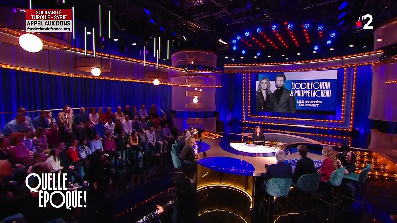 Elodie Fontan et Philippe Lacheau questionnés sur leur couple dans "Quelle époque!" sur France 2.