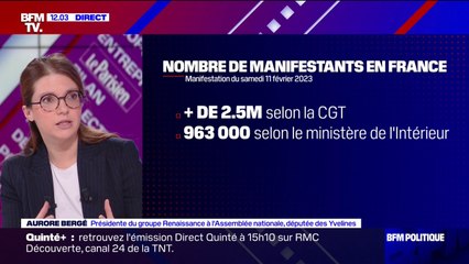 Retraites: "On ne peut pas être sourds à partir du moment où il y a des mobilisations" affirme Aurore Bergé