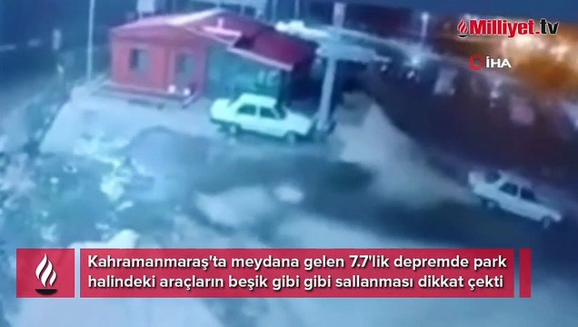 Deprem anı kamerada: Araçlar beşik gibi sallandı