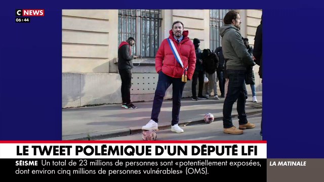 Le député Insoumis, Thomas Porte fait scandale, en posant avec un pied sur la tête du Ministre Olivier Dussopt, collé sur un ballon de football