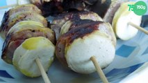 Petites brochettes de boudin blanc et d'andouillette à la moutarde de Reims