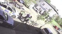 Moment innocent cyclist is 'ferociously punched' and pepper-sprayed by police during lockdown search