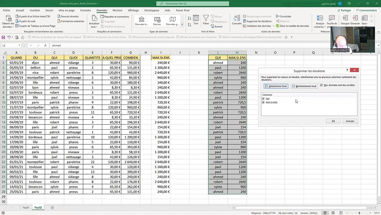 Excel insertion graphique après suppression doublons_ inserting chart after removing duplicates