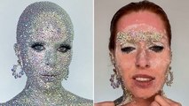 Makeup artist removes 13,000 rhinestones from body after creating Doja Cat-inspired look