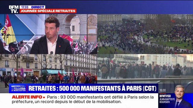 Réforme des retraites: 500.000 manifestants à Paris selon la CGT, 93.000 selon la préfecture de police